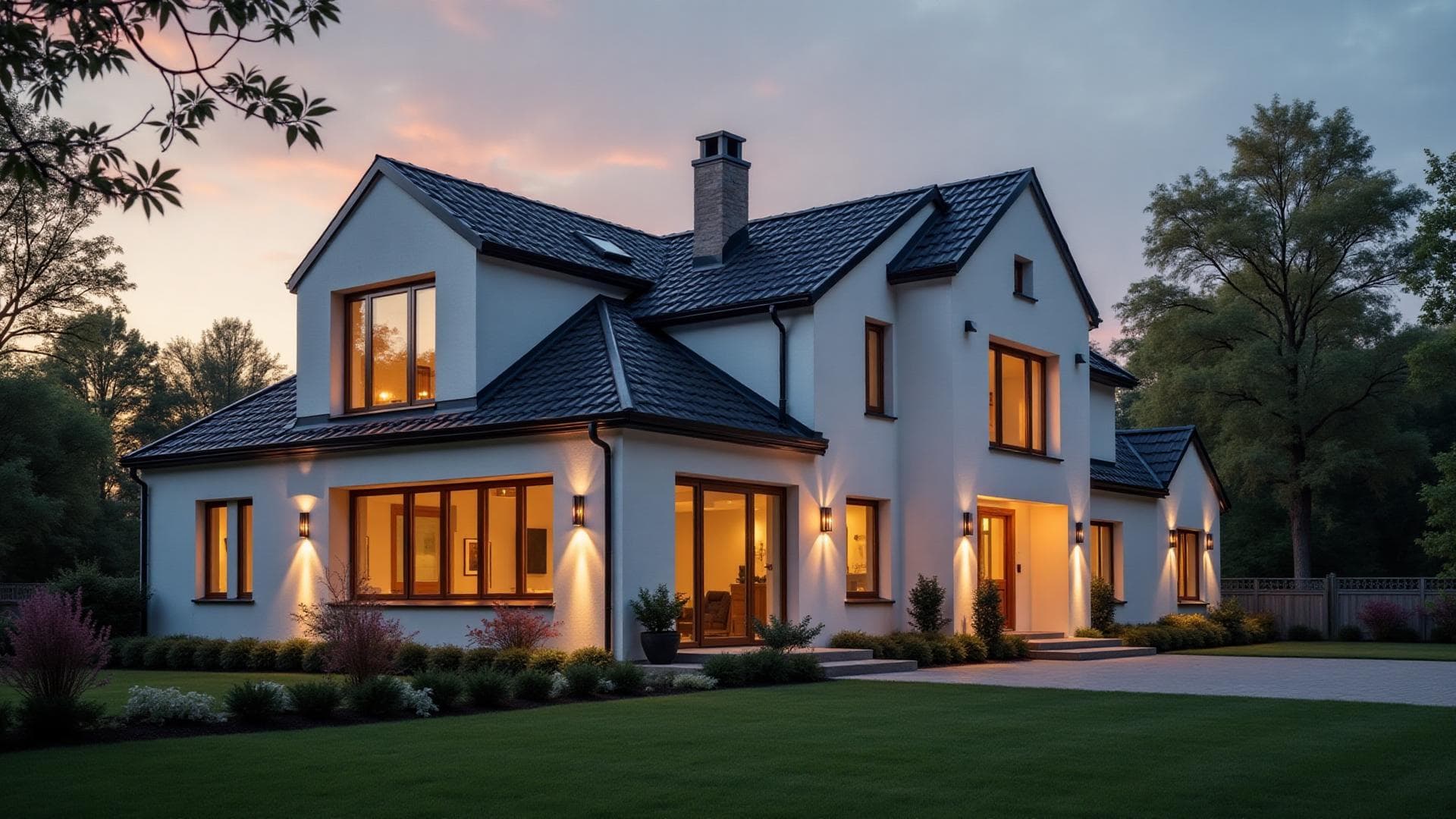 Modernt hus i skymning